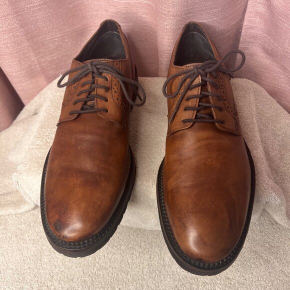 HUSH PUPPIES Nelson Sterling IIV Men Shoes Tan Leather Oxfords Lace Up11W Brogue - Picture 4 of 16